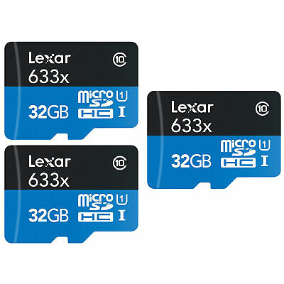 Lexar 3 Pack 32GB (96GB Total) MicroSDHC UHS-I Memory Cards + SD Adapter Bundle - Fresh Stock Dated February 2026
