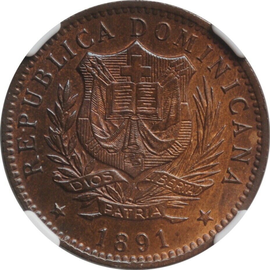 Dominican Republic 10 centesimos 1891, NGC MS64 BN, 