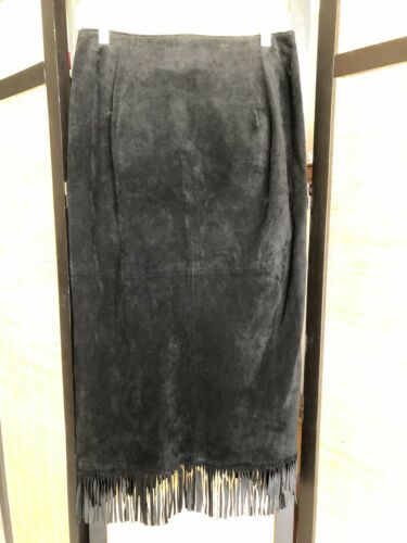 Vintage 80s Positano Pelle Black Leather Suede Long Skirt Fringe Boho Western - Fresh Stock Dated February 2026