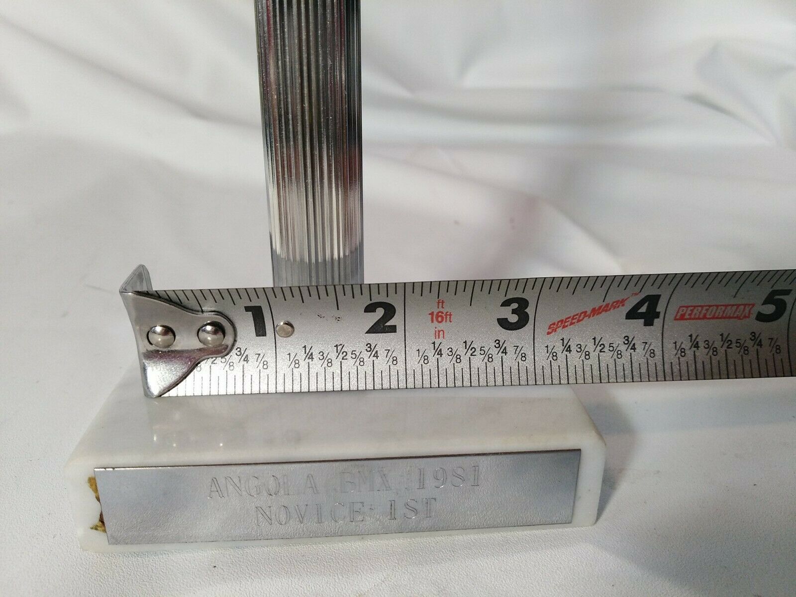 Vintage 1981 BMX Bicycle Bike Trophy Angola, IN 1st Place Novice - Fresh Stock Dated December 2025