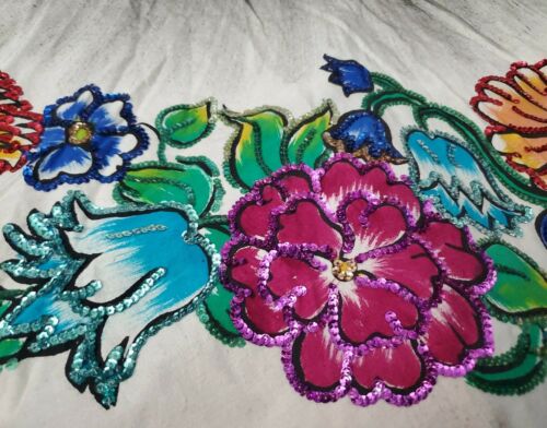 VINTAGE 1940s HAND PAINTED/SEQUINED MEXICAN FULL CIRCLE SKIRT W/ FLORAL PATTERN - Fresh Stock Dated February 2026