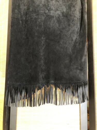 Vintage 80s Positano Pelle Black Leather Suede Long Skirt Fringe Boho Western - Fresh Stock Dated February 2026