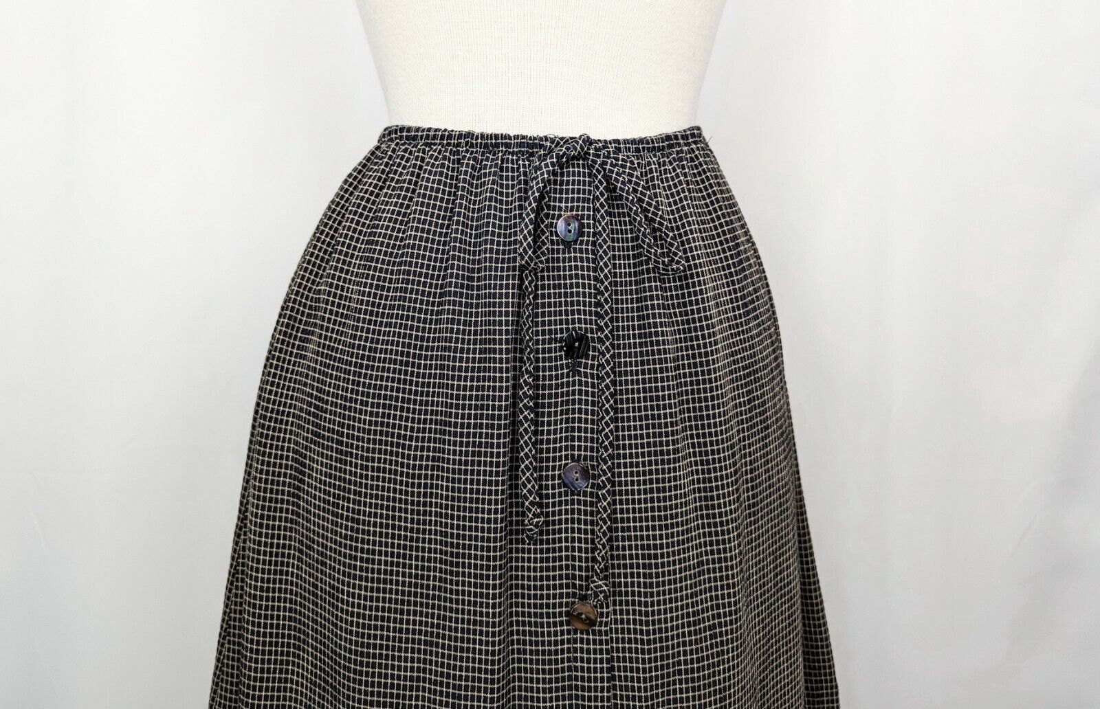 Vintage 90s Y2K Skirt Short Black Tan Plaid Tie Waist Button Front Misses S New - Fresh Stock Dated March 2026