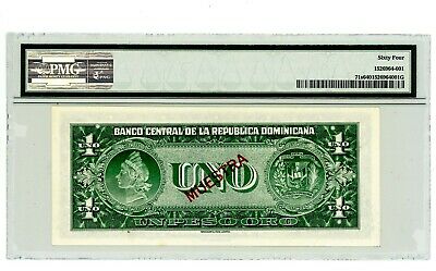 Dominican Rep ... P-71s ...1 Peso Oro ... ND(1956-58) ...CH*UNC* PMG 64 Specimen - Fresh Stock Dated December 2025