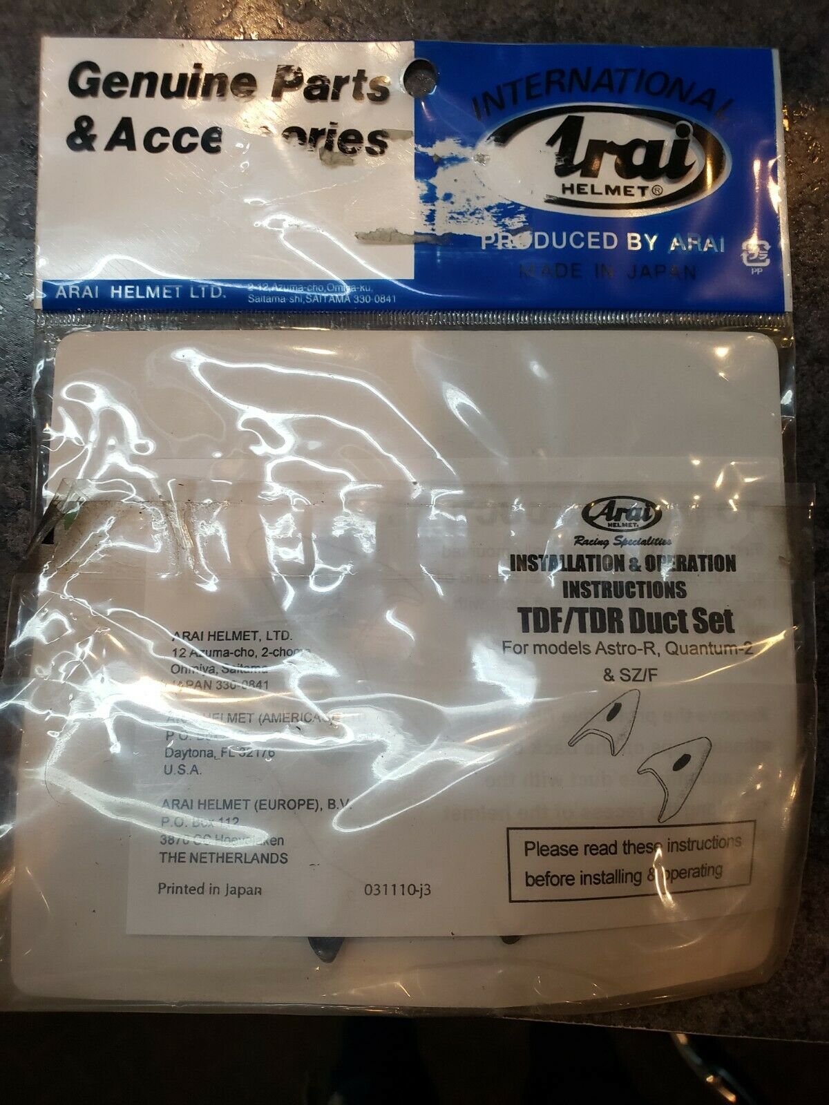 ARAI HELMET TDR DUCT SET 2913 BLACK-FROST - Fresh Stock Dated February 2026