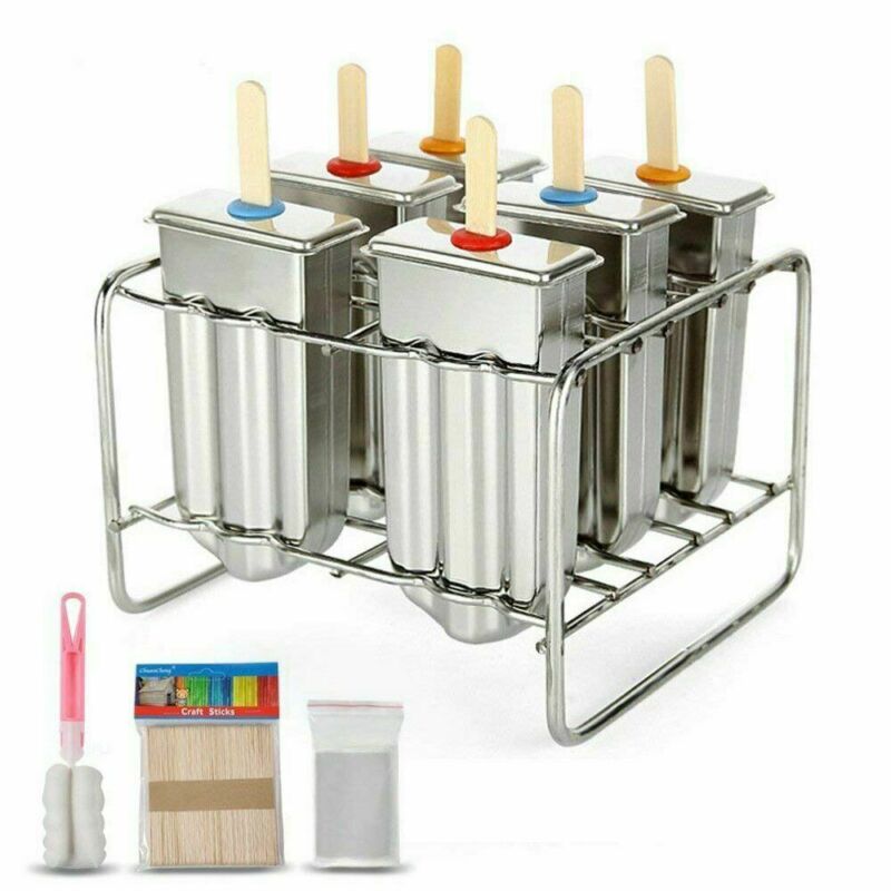 6pcs Stainless Steel Ice Cream Pop Mold Ice Lolly Popsicle Bars Stick Holder - Fresh Stock Dated December 2025