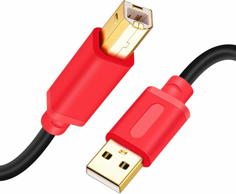 Printer Cable 20Ft,Tan QY USB 2.0 High Speed Gold-Plated Connectors Red, 20Ft - Fresh Stock Dated February 2026