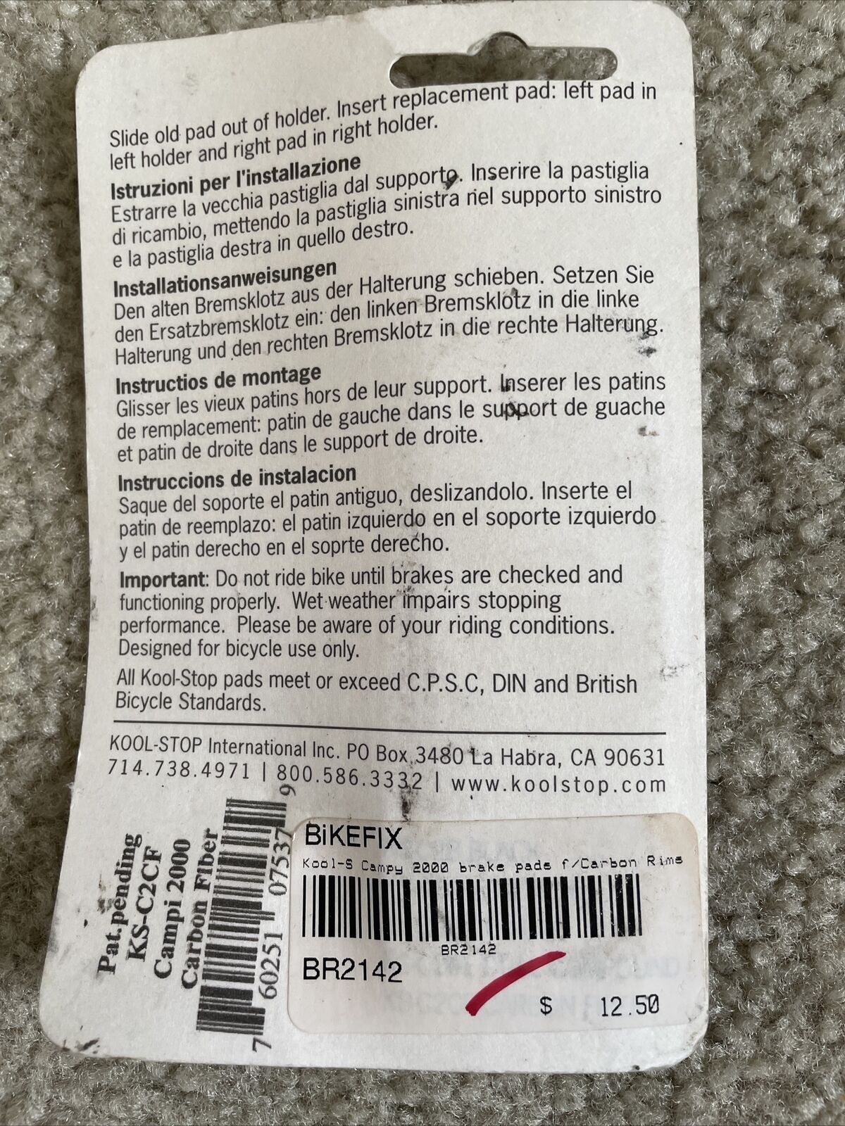 Koolstop Road Pad Inserts Brake Shoes Campy Pad S Record Carbon Campi 2000 - Fresh Stock Dated February 2026