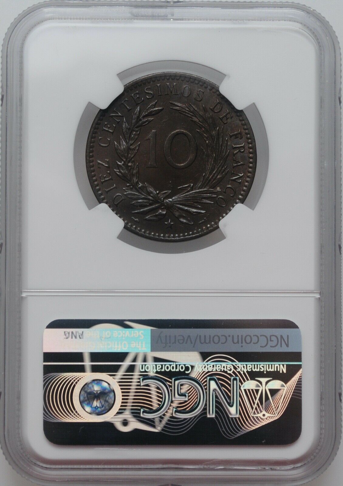 Dominican Republic 10 centesimos 1891, NGC MS64 BN, 