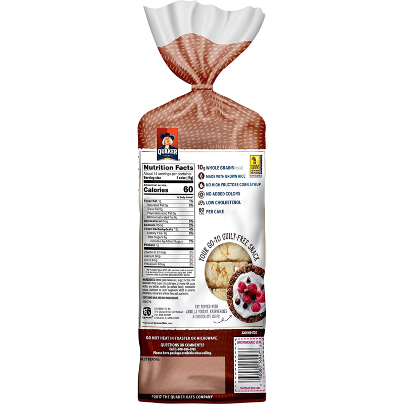 Quaker Rice Cakes, Chocolate Crunch, 7.23 oz - Fresh Stock Dated December 2025