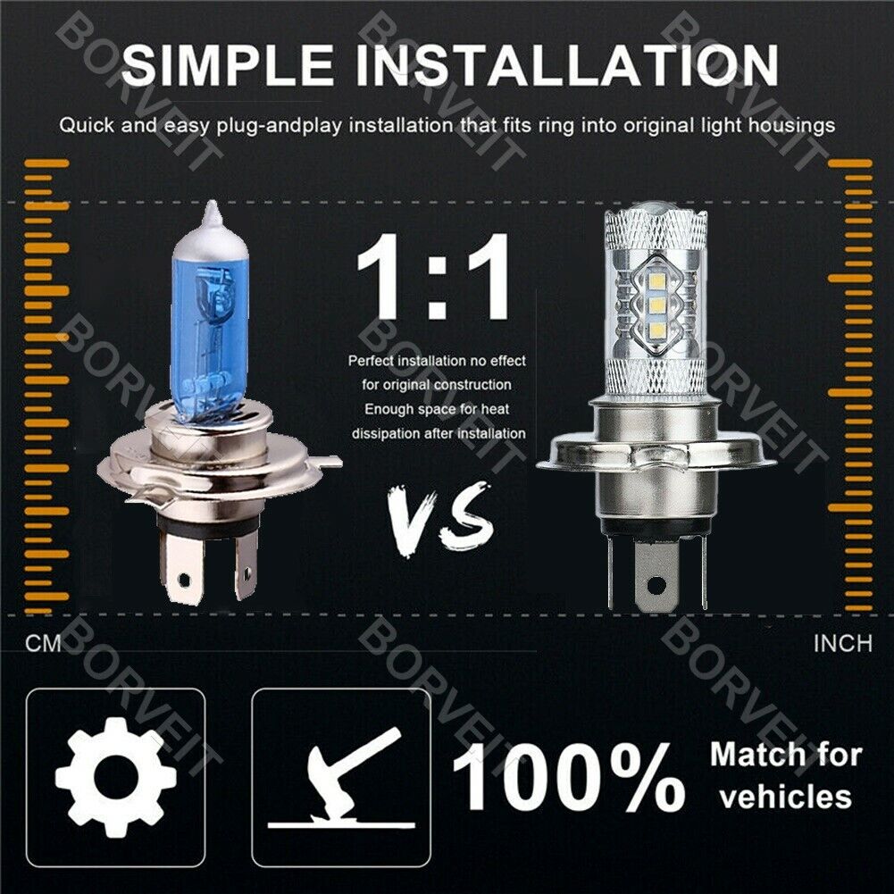 2x H4/9003 HB2 Motorcycle 80W LED Headlight Bulb HID 6000K - Fresh Stock Dated February 2026