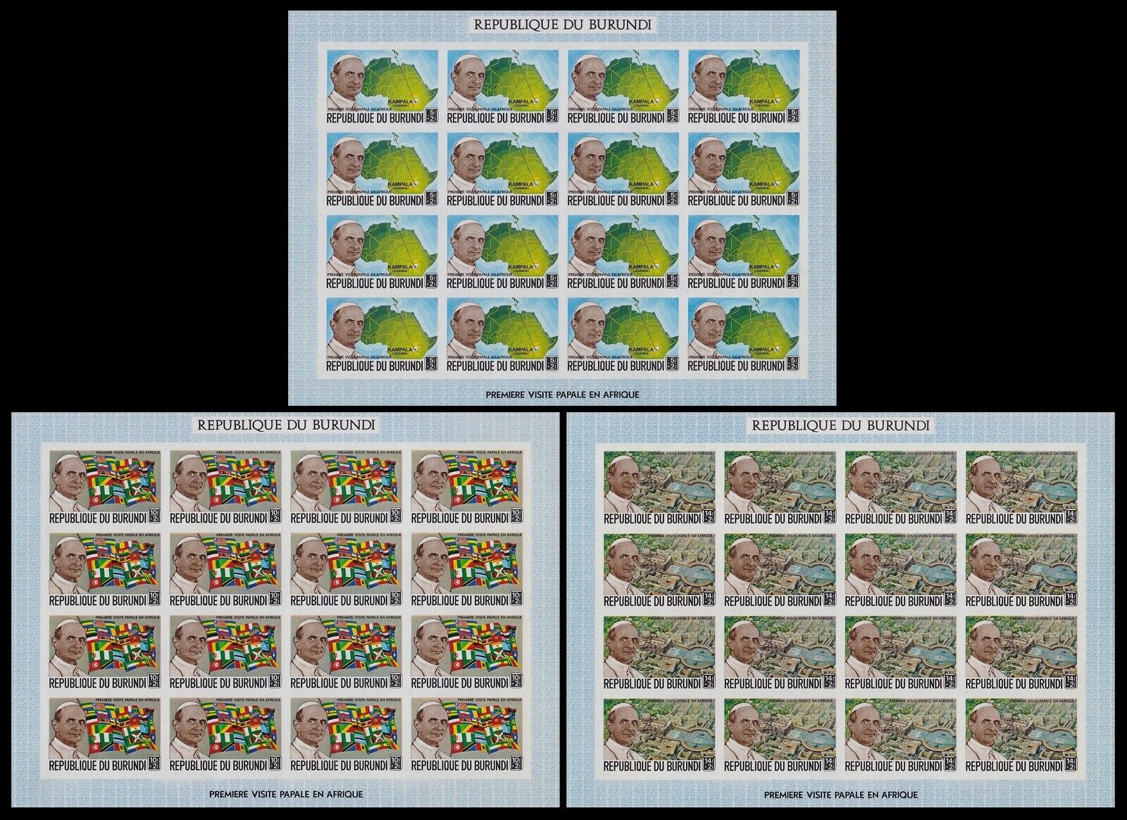 Burundi 1969 Pope Paul VI Stamp set - MNH Imperforate Full Sheets..........A5606 - Fresh Stock Dated March 2026