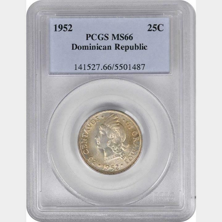 1952 Dominican Republic 25 Centavos. KM-20. None finer at PCGS - Fresh Stock Dated December 2025