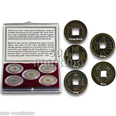 CHINA 5 DYNASTIES - Twenty Centuries - Set of 5 Ancient Bronze Cash Coins in Box - Fresh Stock Dated February 2026