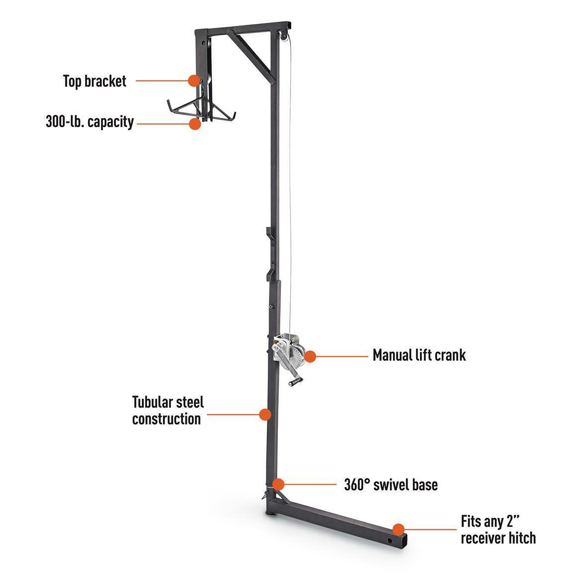 Big Game Hunting Deer Hoist W/ Winch Lift Swivel Gambrel Hitch-Mounted 360 300lb - Fresh Stock Dated February 2026