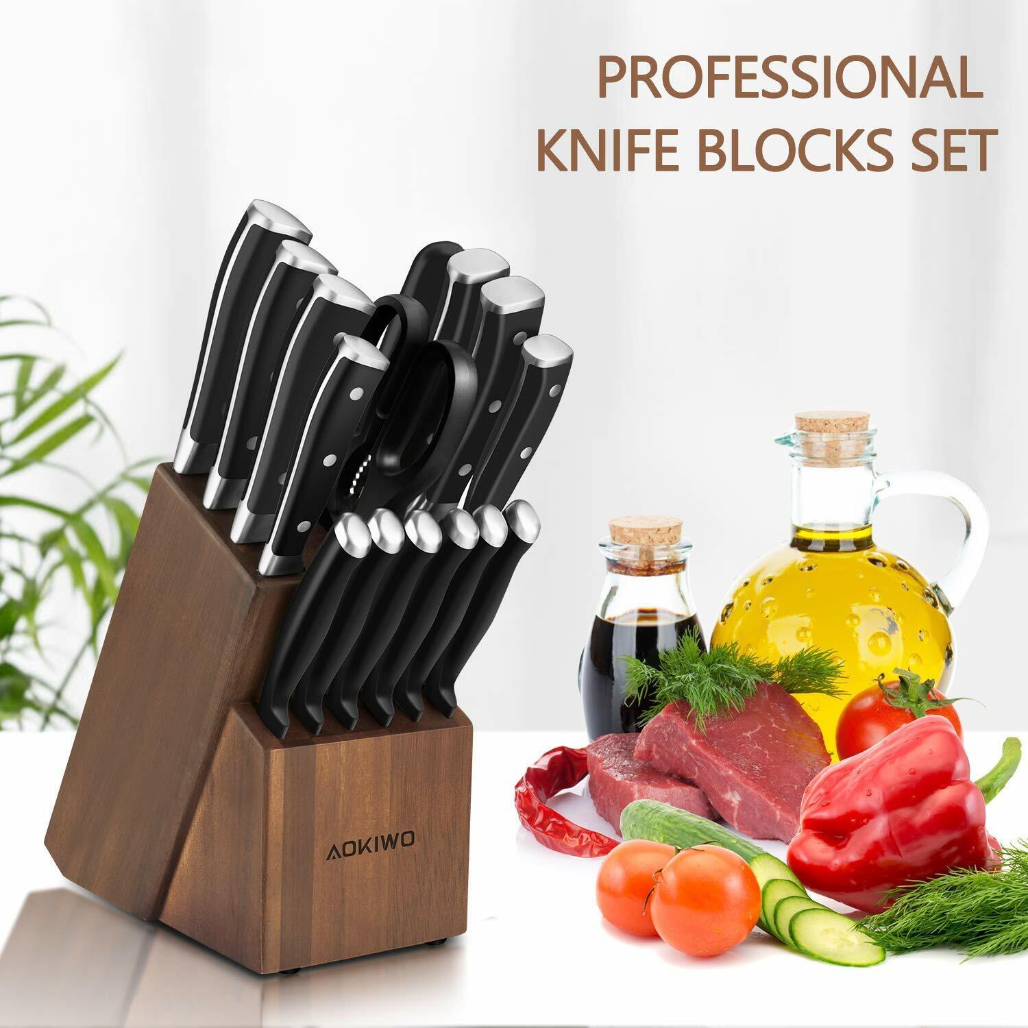 Knife Set, 21-Piece Kitchen Knife Set with Block Wooden German Stainless Steel - Fresh Stock Dated February 2026