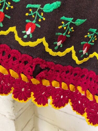 Antique Victorian Brown Embroidered Wool Petticoat w/ Colorful Crochet Hem - Fresh Stock Dated February 2026