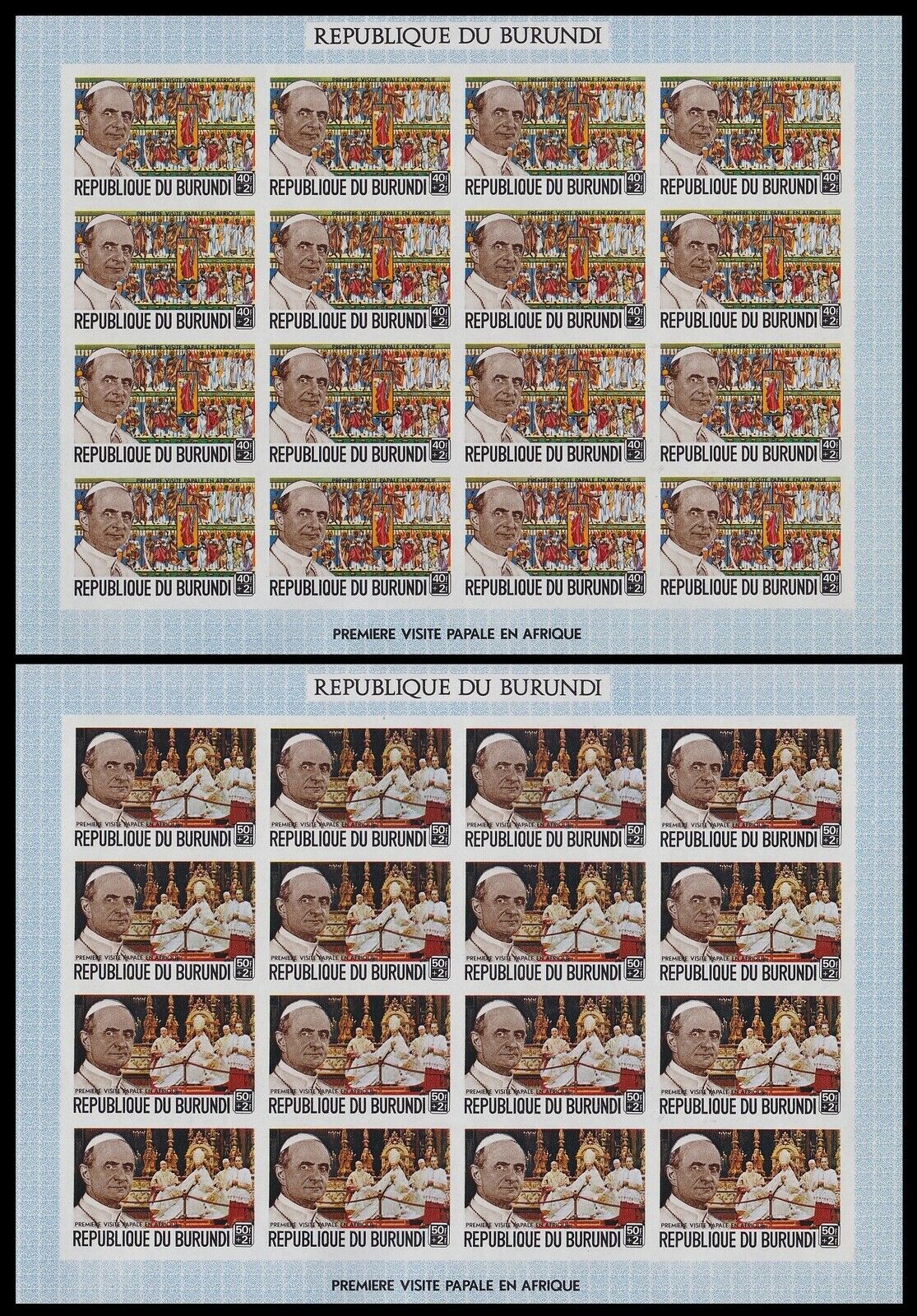 Burundi 1969 Pope Paul VI Stamp set - MNH Imperforate Full Sheets..........A5606 - Fresh Stock Dated March 2026
