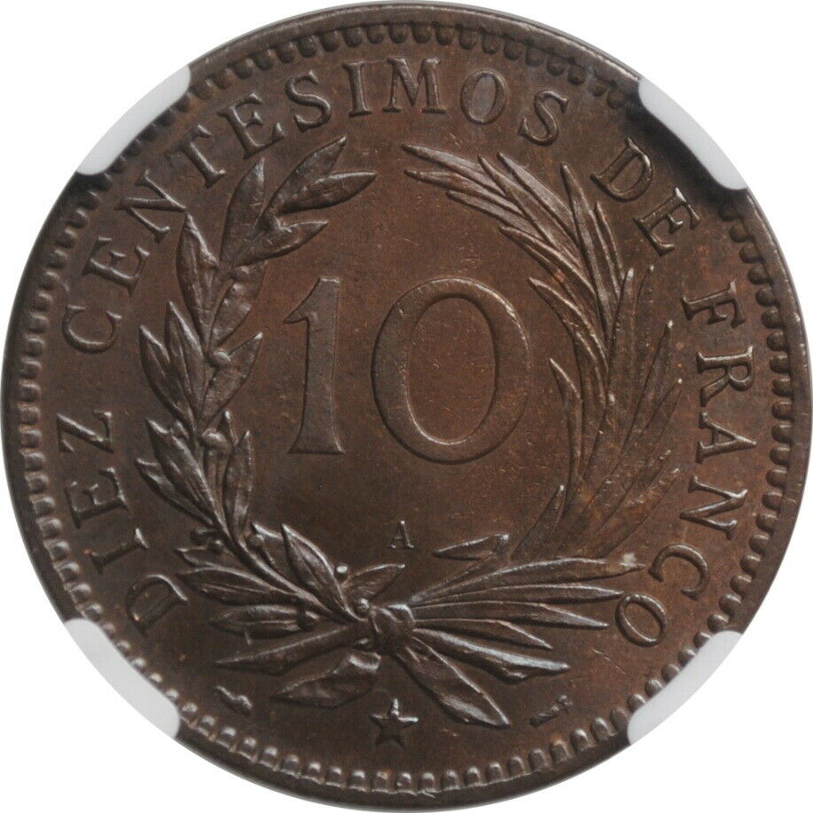 Dominican Republic 10 centesimos 1891, NGC MS64 BN, 