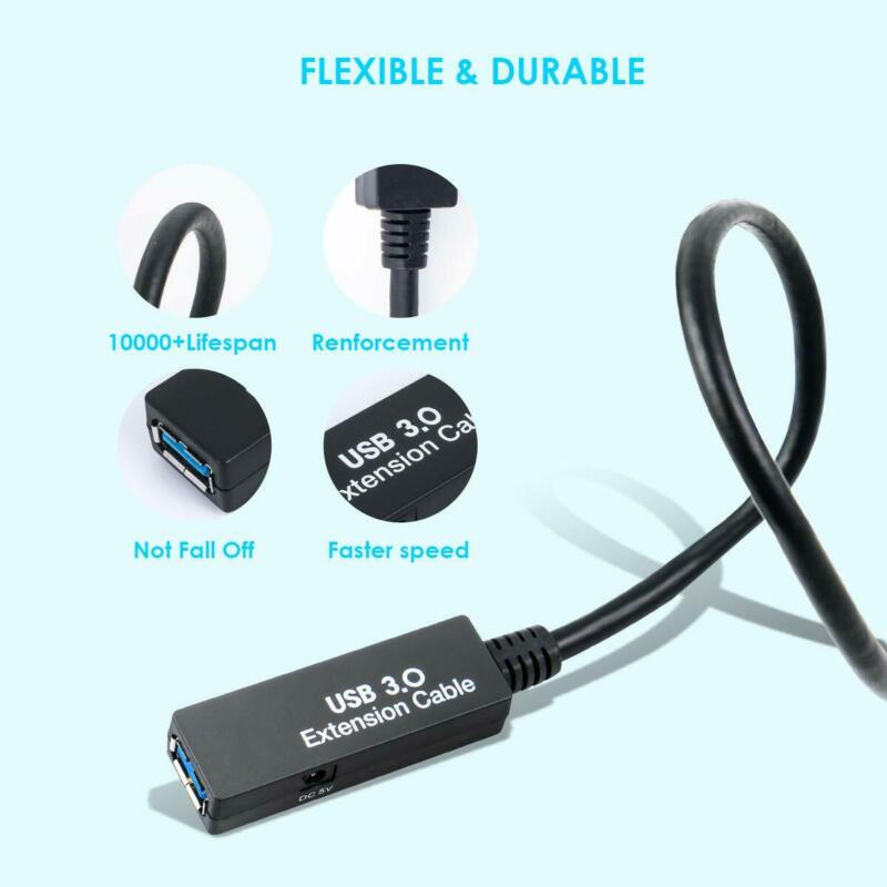 WDX USB 3.0 Extension Cable 16.4 Feet(5 Meter) A-Male to A-Female Feet - Fresh Stock Dated February 2026