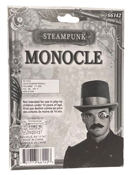 STEAMPUNK MONOCLE On Cord Brown Plastic One Eye Costume Eyewear Punk Futuristic - Fresh Stock Dated February 2026