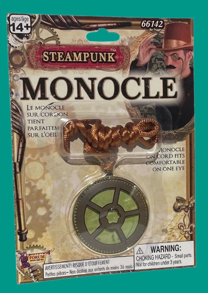 STEAMPUNK MONOCLE On Cord Brown Plastic One Eye Costume Eyewear Punk Futuristic - Fresh Stock Dated February 2026