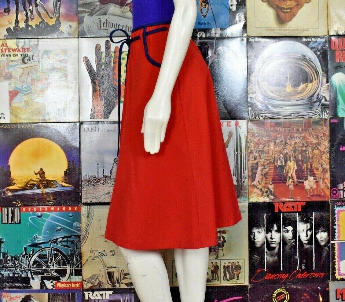 Vintage 60s Midi Knee Length Wrap Skirt Red Blue Pockets Made in USA Large - Fresh Stock Dated February 2026