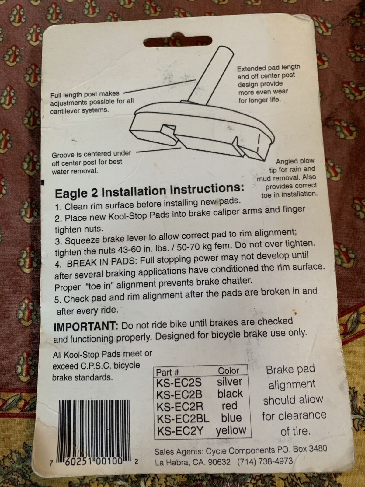 KOOL STOP KS-EC2S BRAKE PAD CANTI GRY EAGLE 2 - Fresh Stock Dated February 2026
