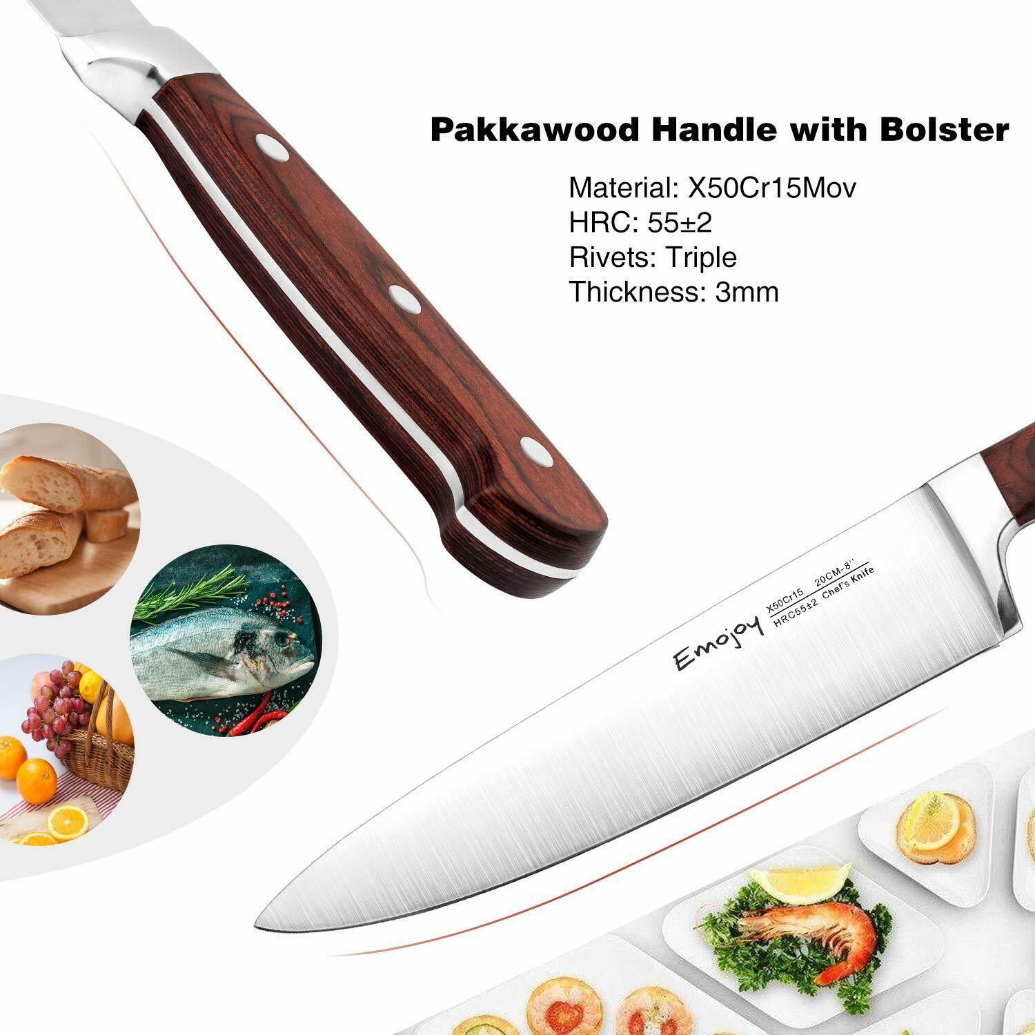 Knife Set, 15-Piece Kitchen Knife Set with Block Wooden German Stainless Steel - Fresh Stock Dated December 2025