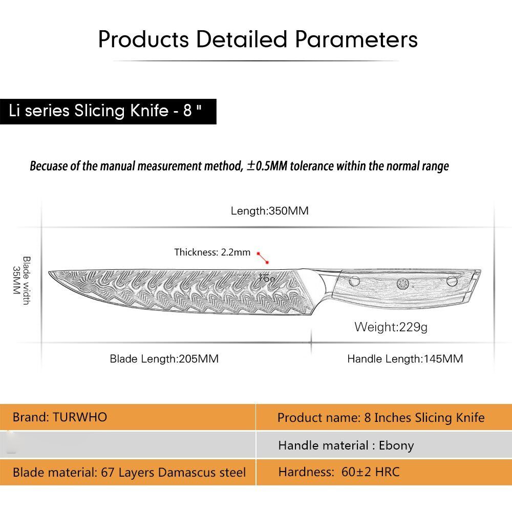 6Pcs TURWHO Kitchen Chef Knife Japanese VG10 Damascus Steel Knife + Knife Block - Fresh Stock Dated December 2025