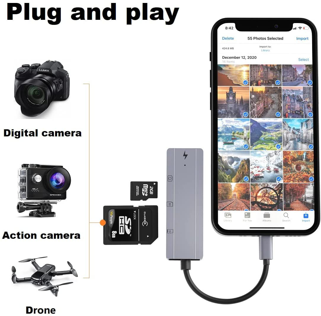 Compatibility For iPad Iphone Tail Adapter Upgraded USB 2.0 SD Card Camera Reade - Fresh Stock Dated February 2026