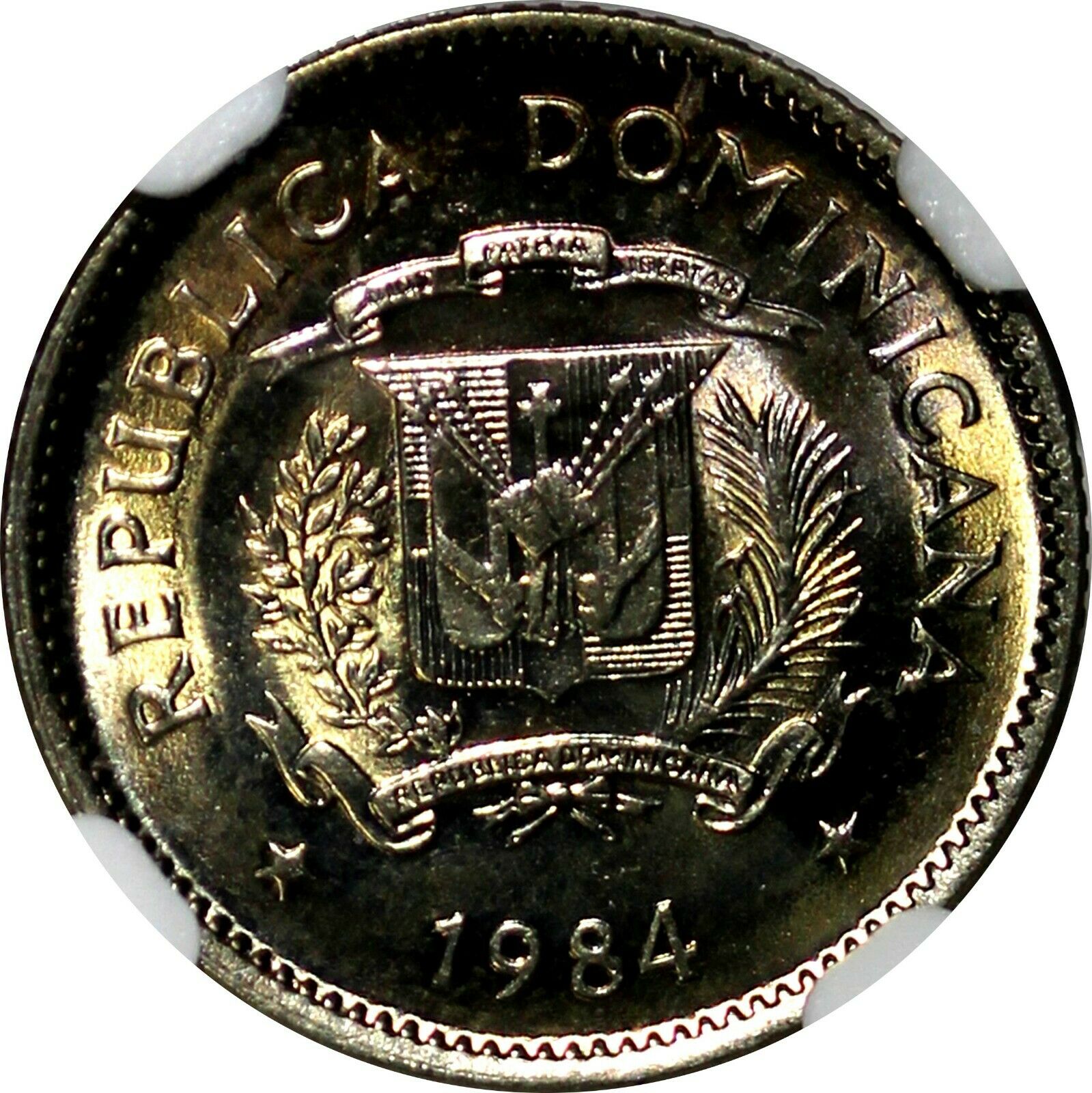 DOMINICAN REPUBLIC 1984 MO 10 Centavos NGC MS64 Juan Pablo Duarte KM# 60 - Fresh Stock Dated February 2026
