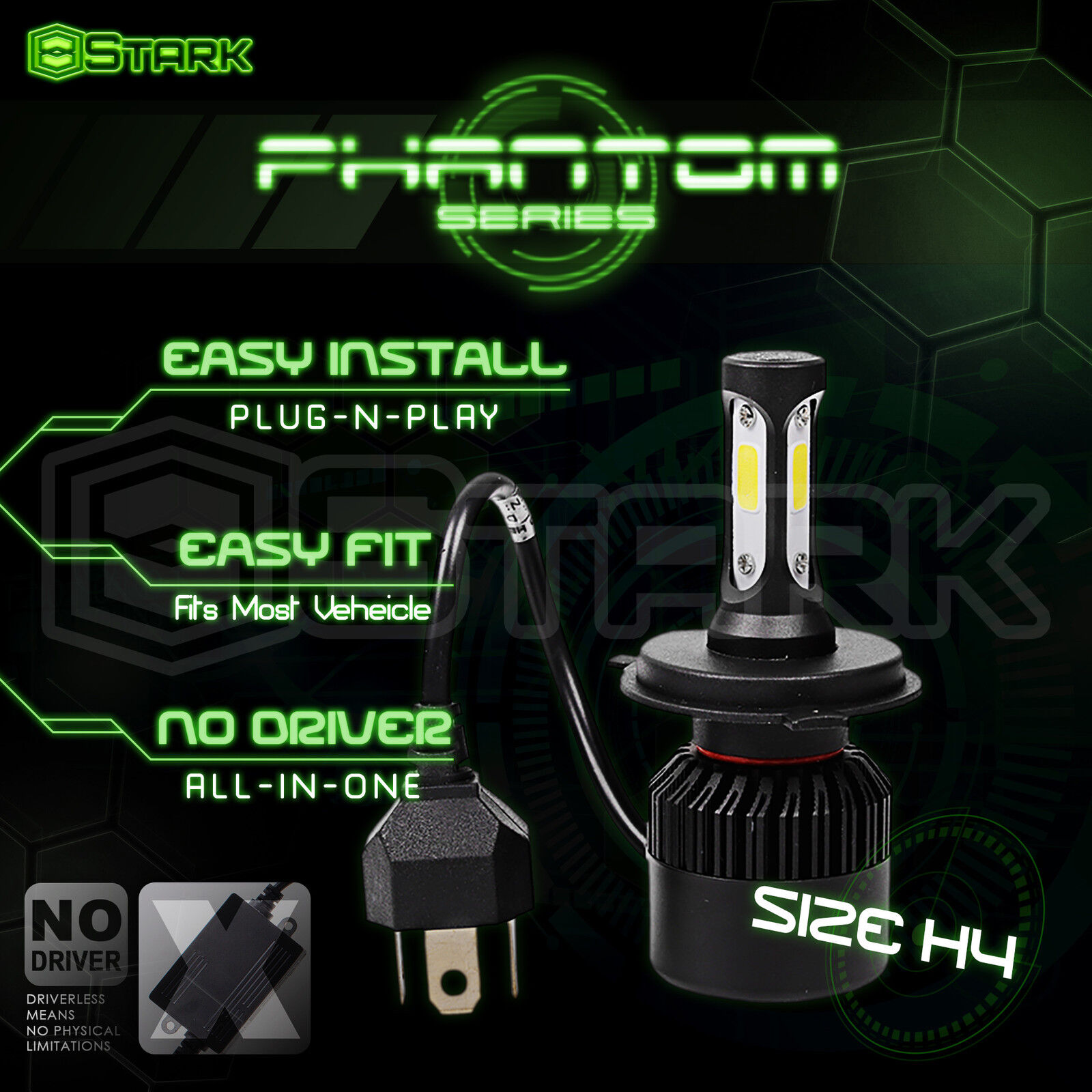 2x 36W 4000LM US BridgeLux Motorcycle Headlight Hi Lo Kit 6000K Bulb H4 9003 (B) - Fresh Stock Dated March 2026