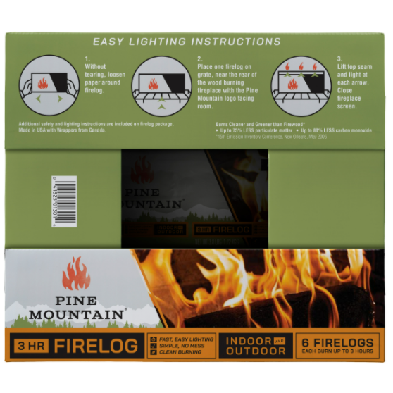Traditional 3-Hour Firelog, Indoor&Outdoor, Easy Lighting, Clean Burning, 6 Pack - Fresh Stock Dated December 2025
