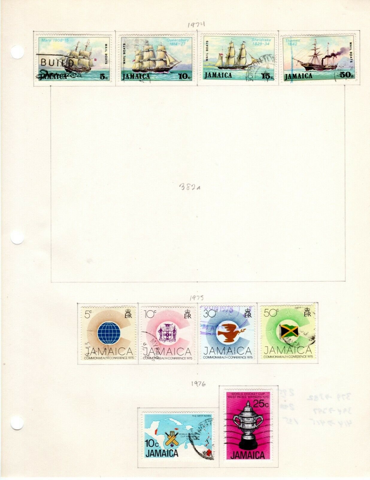 Jamaica Scott 366//415 Plus 1 S/S Mostly Used Hinged on Page Singles 1973-1976 - Fresh Stock Dated February 2026