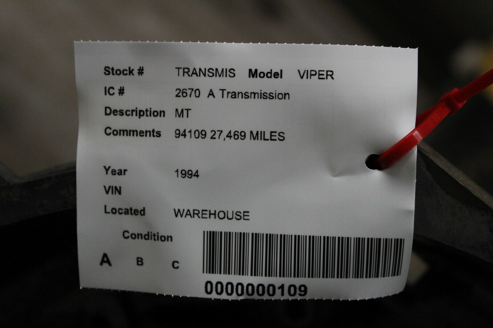 92 93 94 95 Dodge Viper Transmission OEM Used # 94109 27,469 Miles - Fresh Stock Dated February 2026