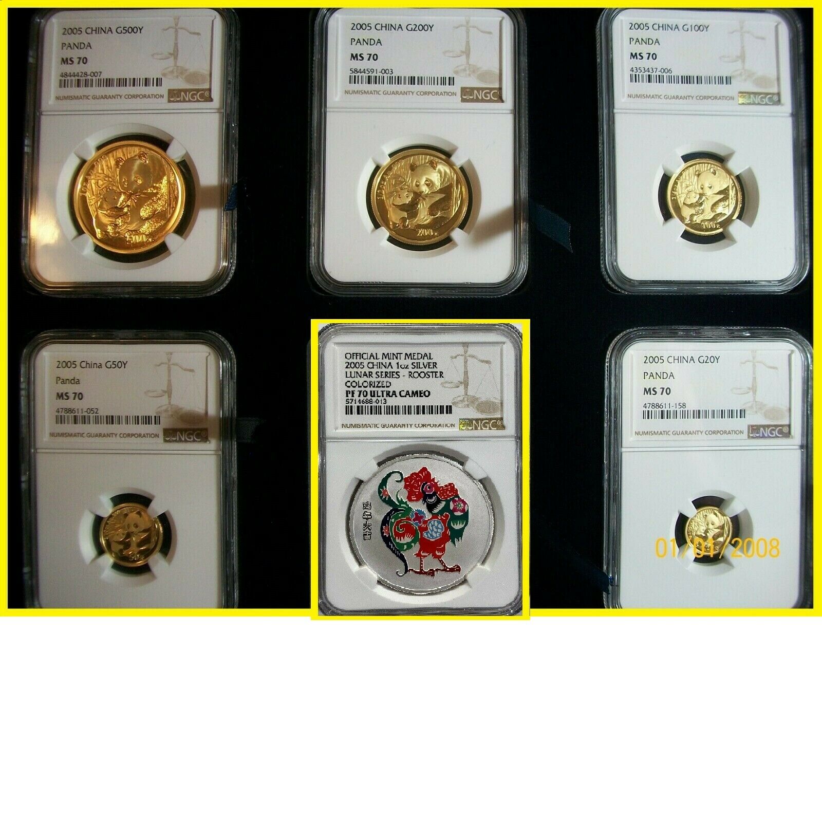 2005 CHINA GOLD PANDA COMPLETE  6 coins  prestige complete SET NGC MS 70 RARE - Fresh Stock Dated February 2026
