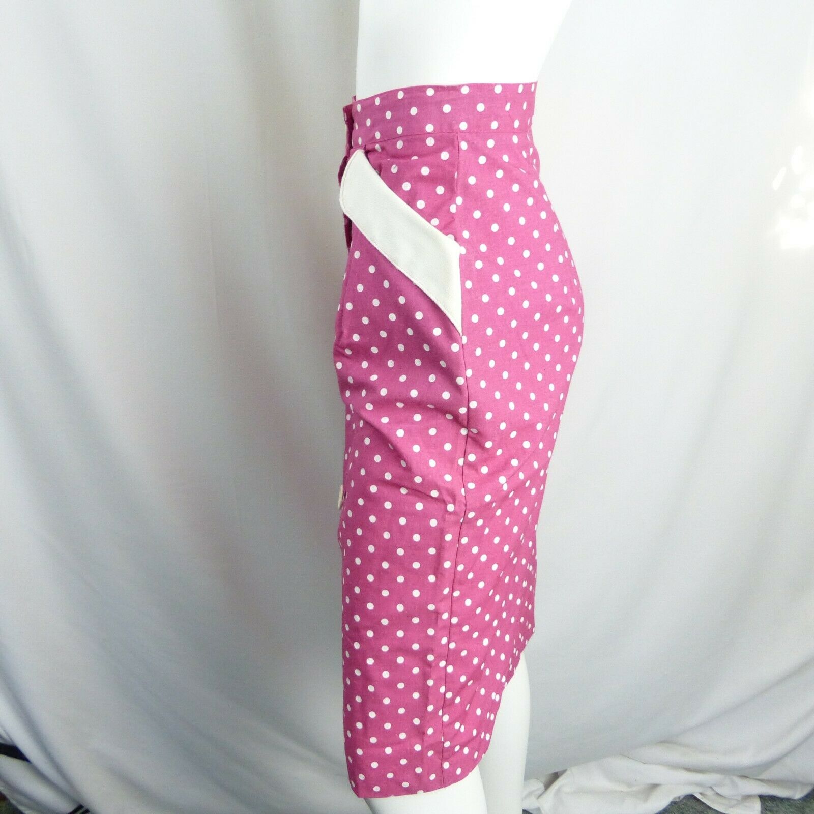 VINTAGE Rockabilly 1950s Polka Dot Wiggle Pin up Pencil Skirt Pink Pocket - Fresh Stock Dated December 2025