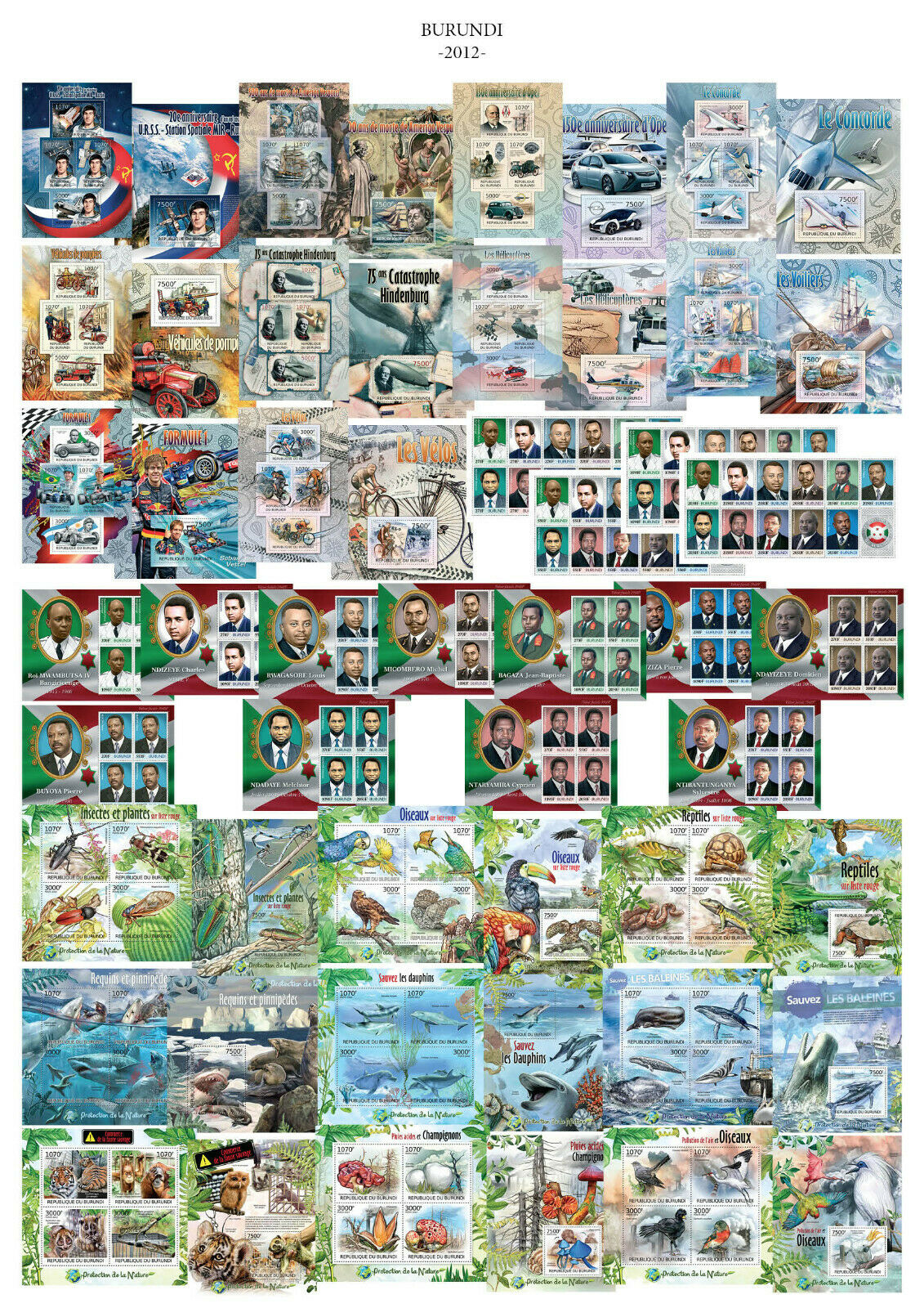 Burundi 2012 Year Set Mi. Mi. 2290 - 2982 + S/S many topics CAT. VALUE 2119 € - Fresh Stock Dated December 2025