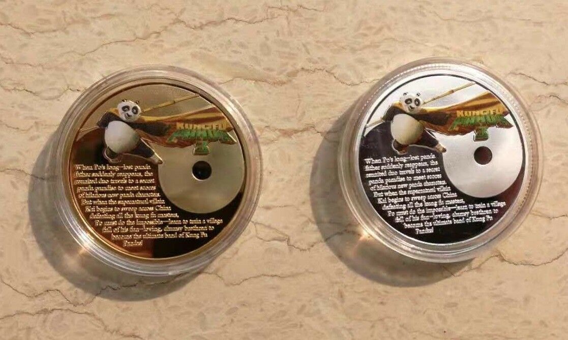 A Pair of China 40mm Gilt and Silvered Colored Panda Medals - Kungfu Panda - Fresh Stock Dated February 2026