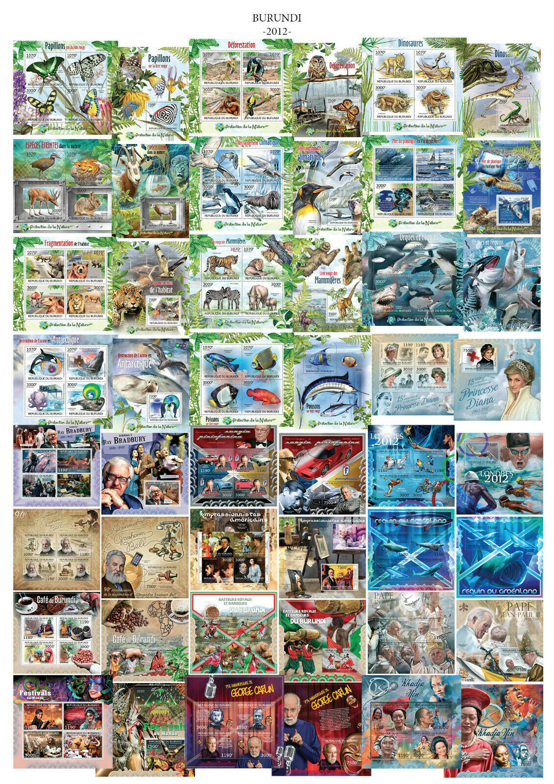 Burundi 2012 Year Set Mi. Mi. 2290 - 2982 + S/S many topics CAT. VALUE 2119 € - Fresh Stock Dated December 2025