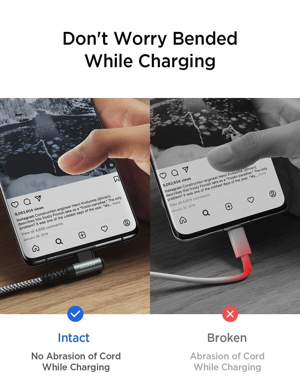 USB C Cable to C 60W 3.1A, [2-Pack 6.6ft] AINOPE Type C 6.6FT+6.6FT, Grey - Fresh Stock Dated February 2026