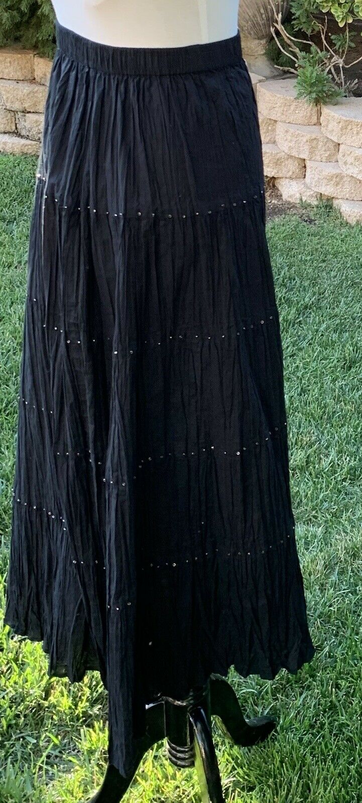 Black Vintage Gypsy Long Skirt Peasant Bohemian Maxi Pleated Size XL Notations - Fresh Stock Dated February 2026