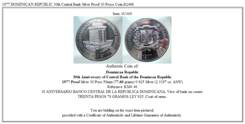 1977 DOMINICAN REPUBLIC 30th Central Bank Silver Proof 30 Pesos Coin i82466 - Fresh Stock Dated December 2025