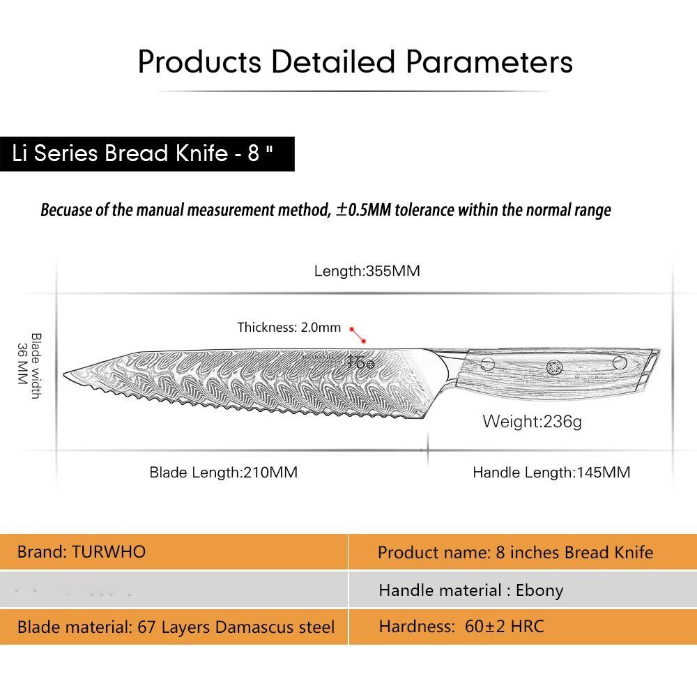 6Pcs TURWHO Kitchen Chef Knife Japanese VG10 Damascus Steel Knife + Knife Block - Fresh Stock Dated December 2025