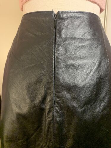 Women’s Stunning Vintage Black Real Leather Tailored Midi Pencil Skirt, Size 8 - Fresh Stock Dated February 2026