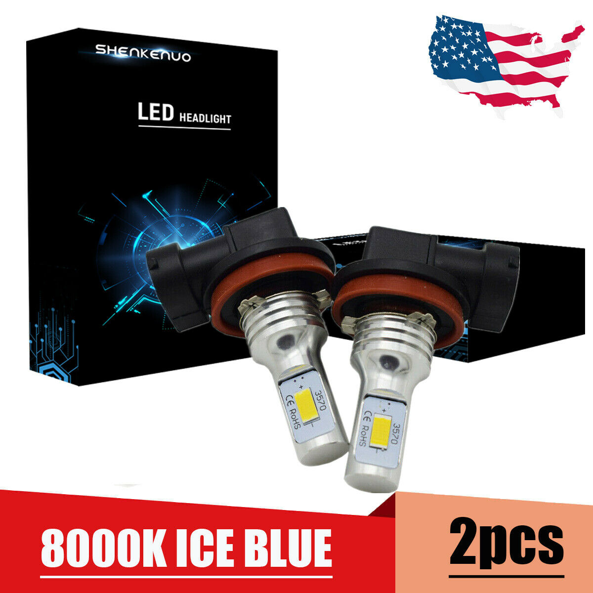 Ice Blue H11 LED Headlight Bulb Hi/L Beam BY For Suzuki GSXR600 GSXR750 GSXR1000 - Fresh Stock Dated February 2026