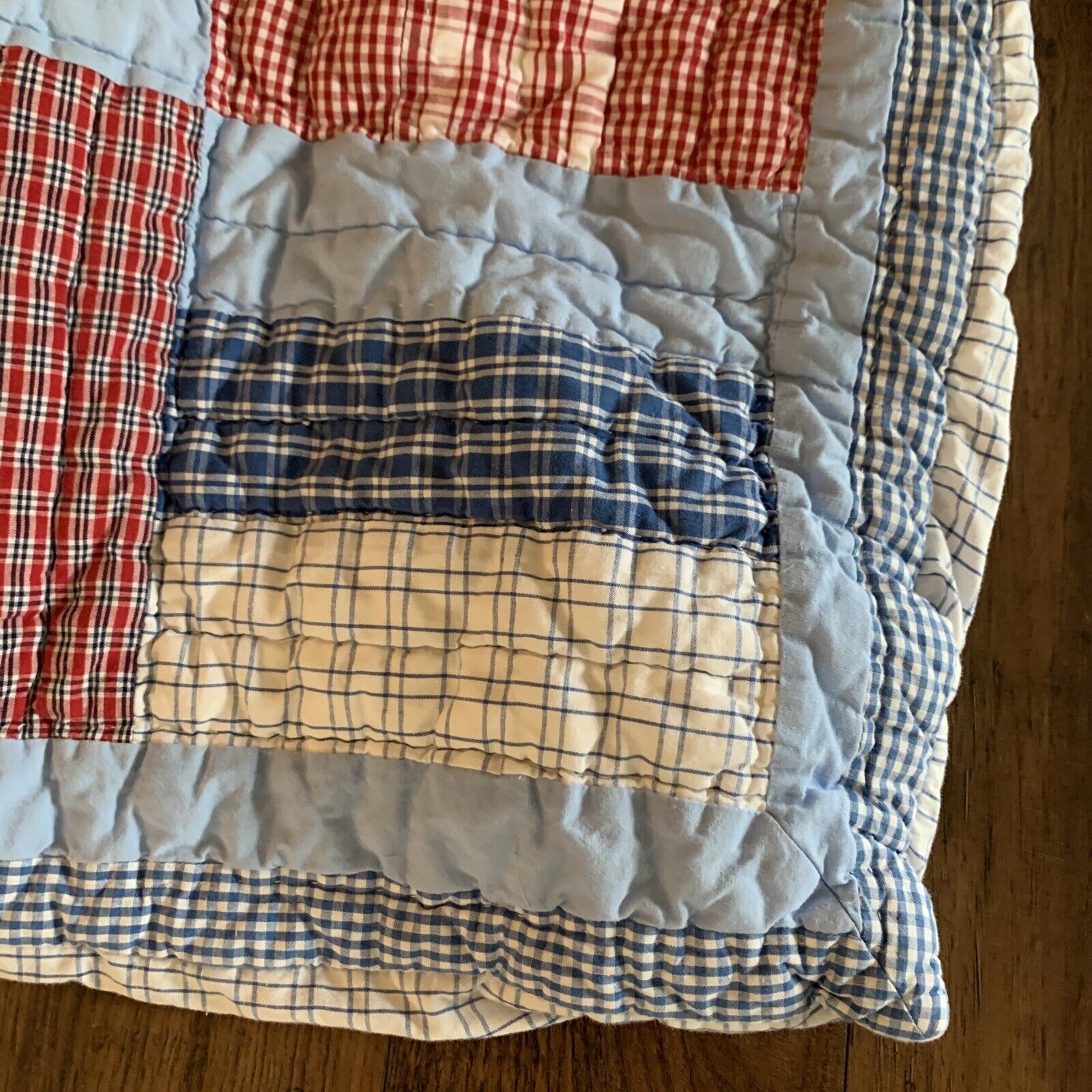 Pottery Barn Kids Red White Blue Stripe Plaid Gingham Quilted Standard Sham - Fresh Stock Dated February 2026