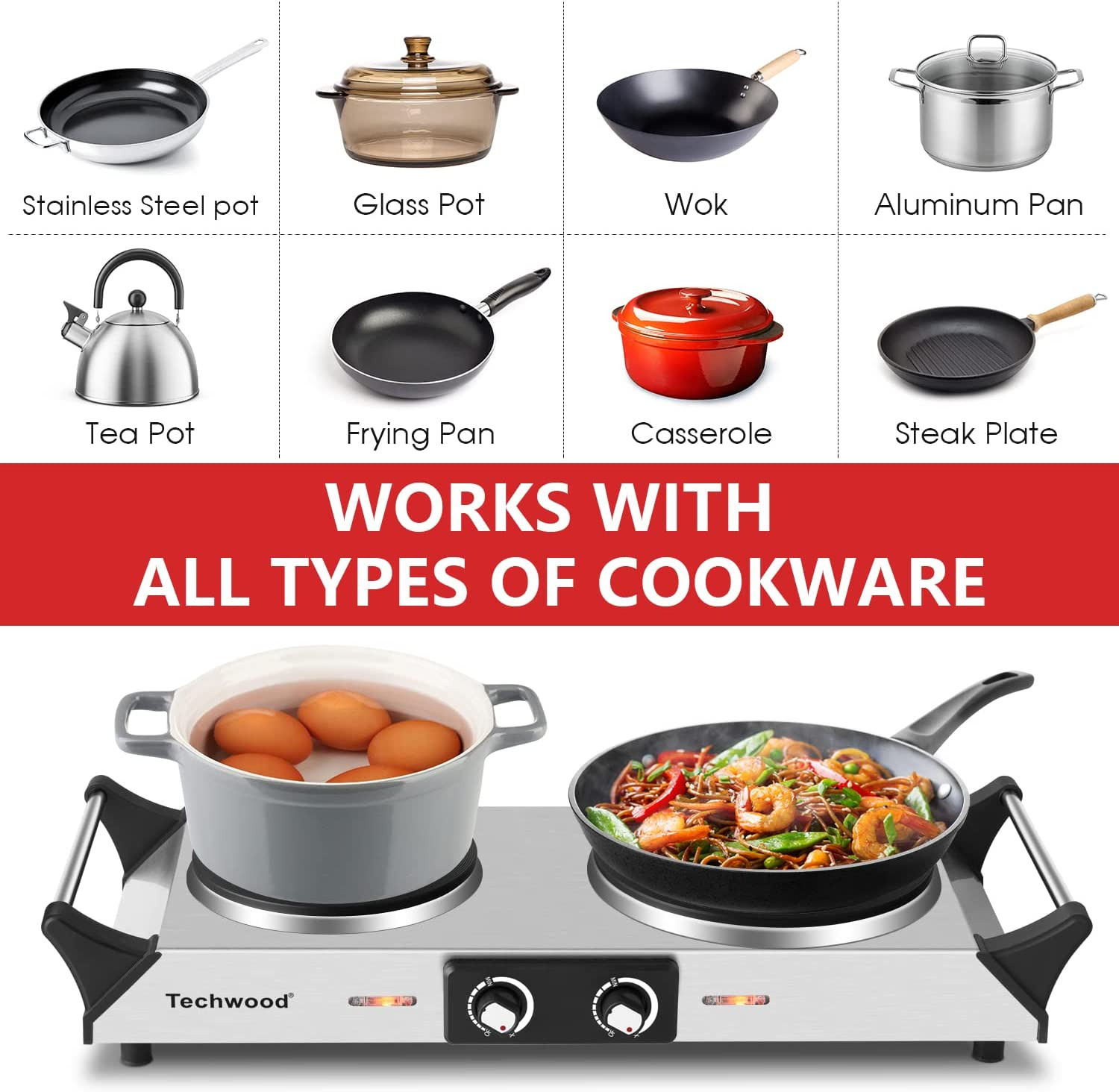 Hot Plate Techwood Doubel Burners for Cooking 1800W Countertop Electric Stove... - Fresh Stock Dated December 2025