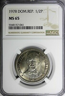 Dominican Republic Copper-Nickel 1978 1/2 Peso NGC MS65 Mintage-296,000 KM#52(1) - Fresh Stock Dated February 2026